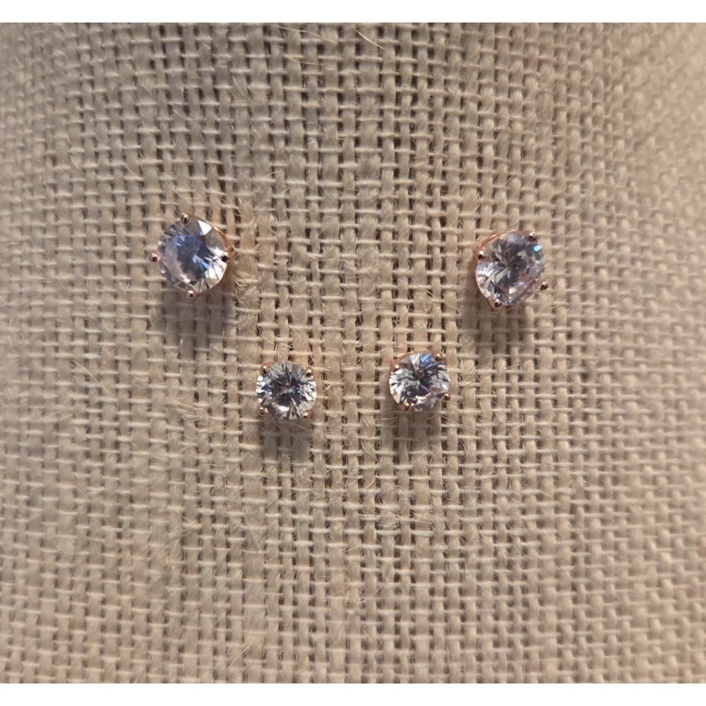 2 Pairs Of Rose Gold Over Sterling Silver Stud Earrings 925